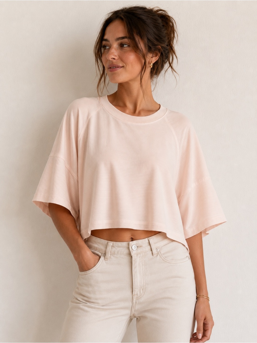 Calia athletic crop tee in cream blush